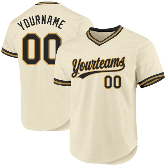 Custom Cream Black-Old Gold Authentic Throwback Baseball Jersey - Main View