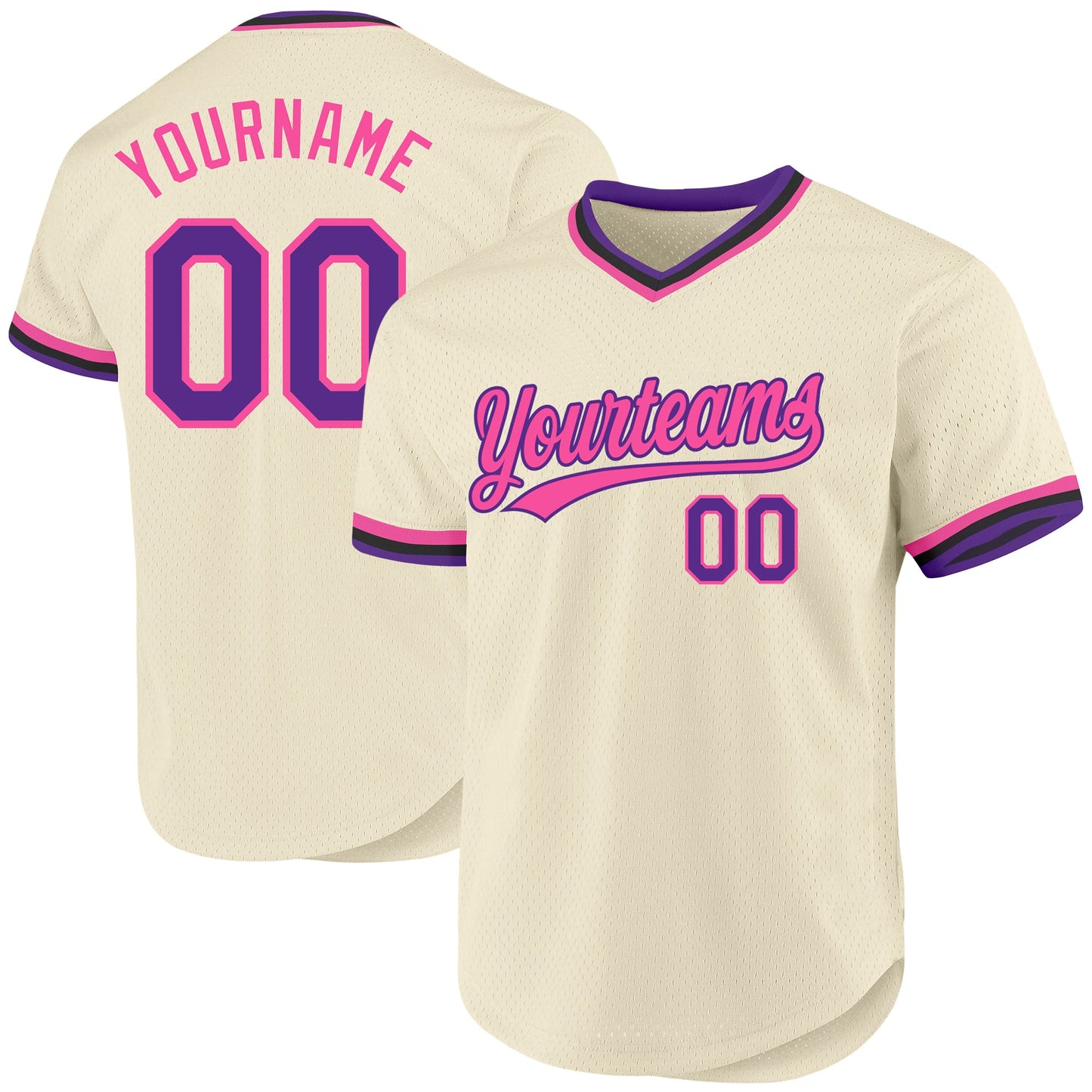 Custom Cream Purple Pink-Black Authentic Throwback Baseball Jersey - Main View