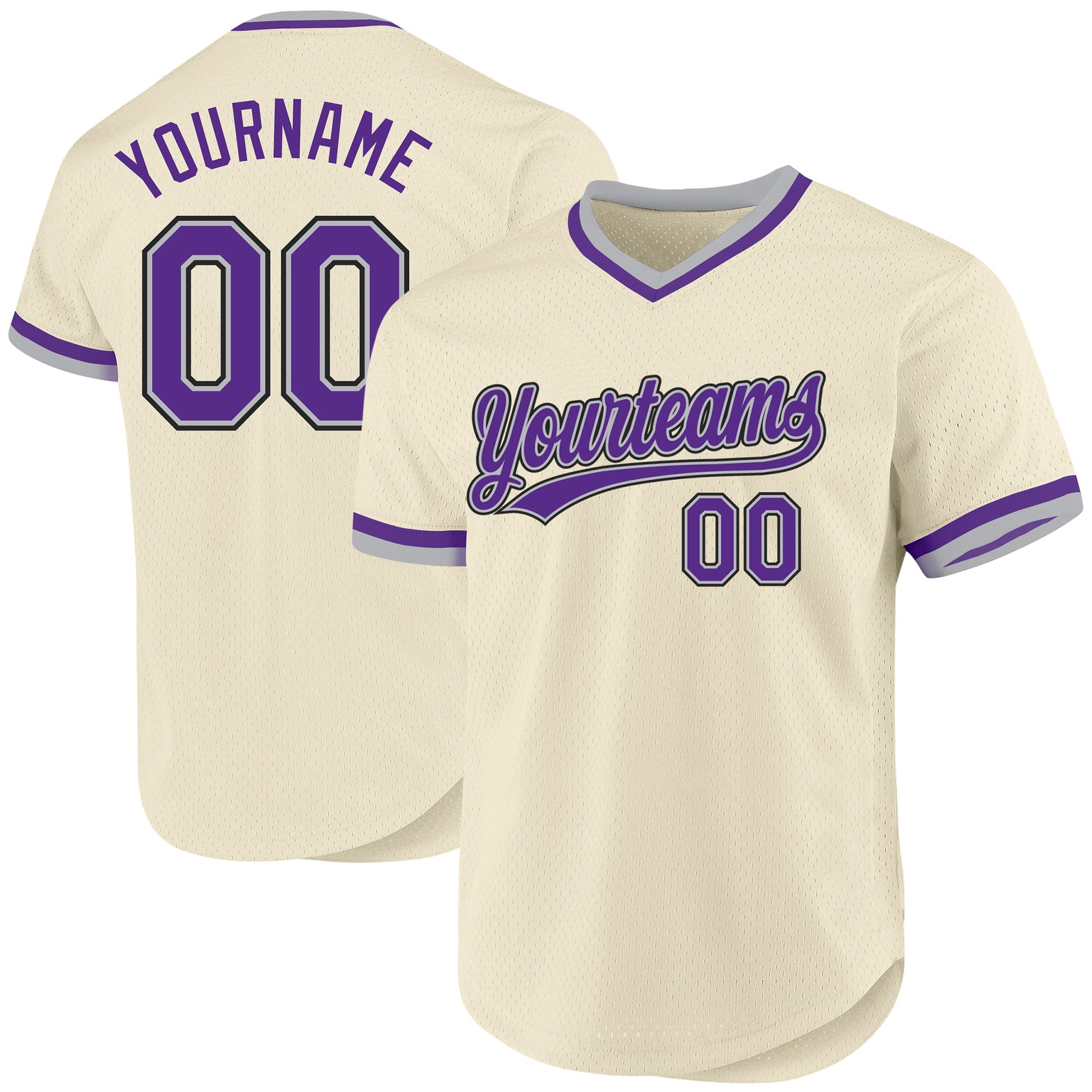 Custom Cream Purple Gray-Black Authentic Throwback Baseball Jersey - Main View