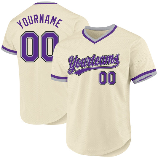 Custom Cream Purple Gray-Black Authentic Throwback Baseball Jersey - Main View