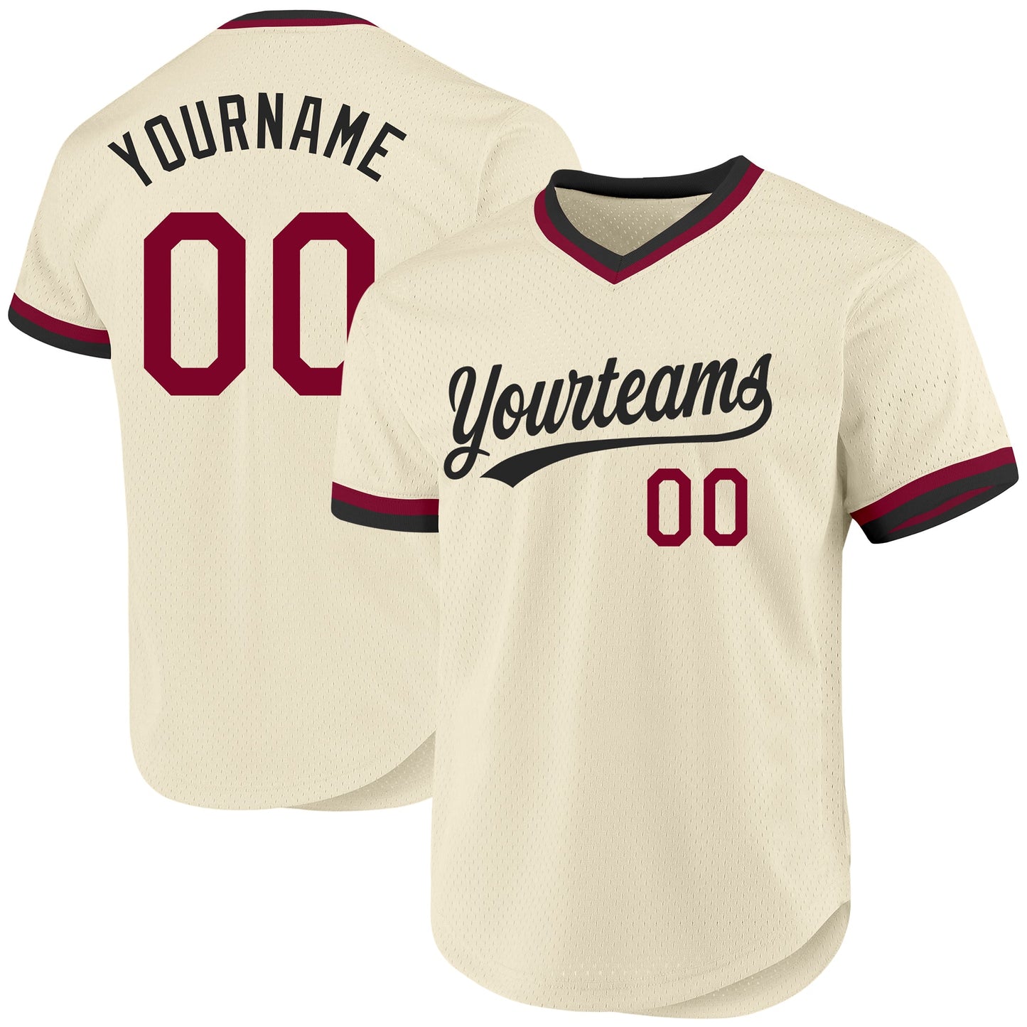 Custom Cream Maroon-Black Authentic Throwback Baseball Jersey - Main View