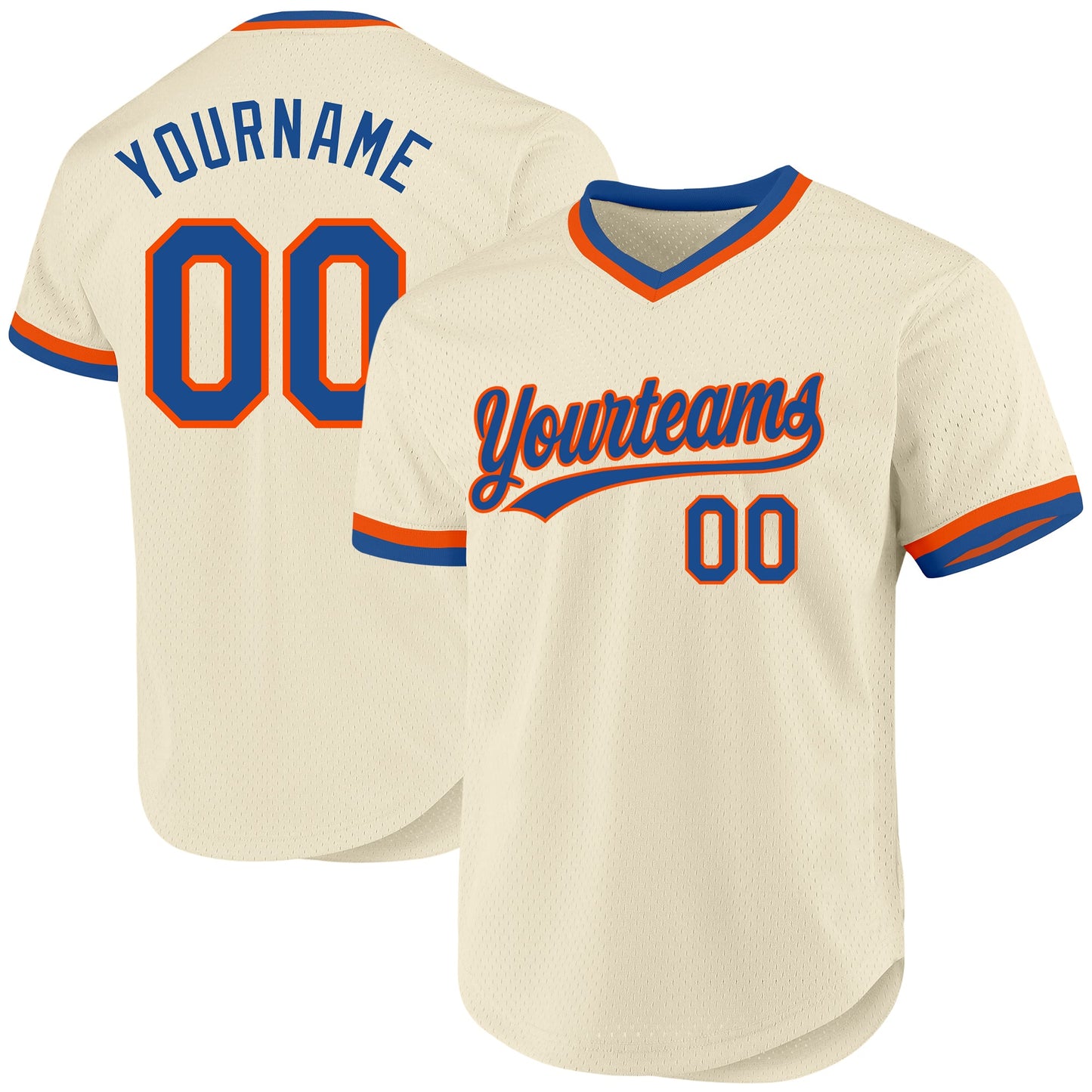 Custom Cream Blue-Orange Authentic Throwback Baseball Jersey - Main View