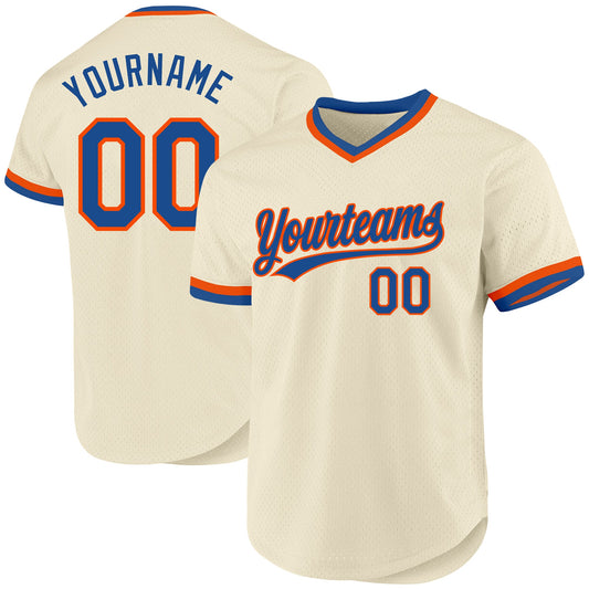 Custom Cream Blue-Orange Authentic Throwback Baseball Jersey - Main View