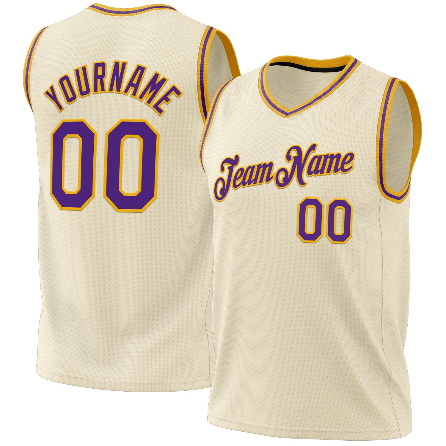 Custom Cream Purple-Gold Authentic Throwback Basketball Jersey - Main View