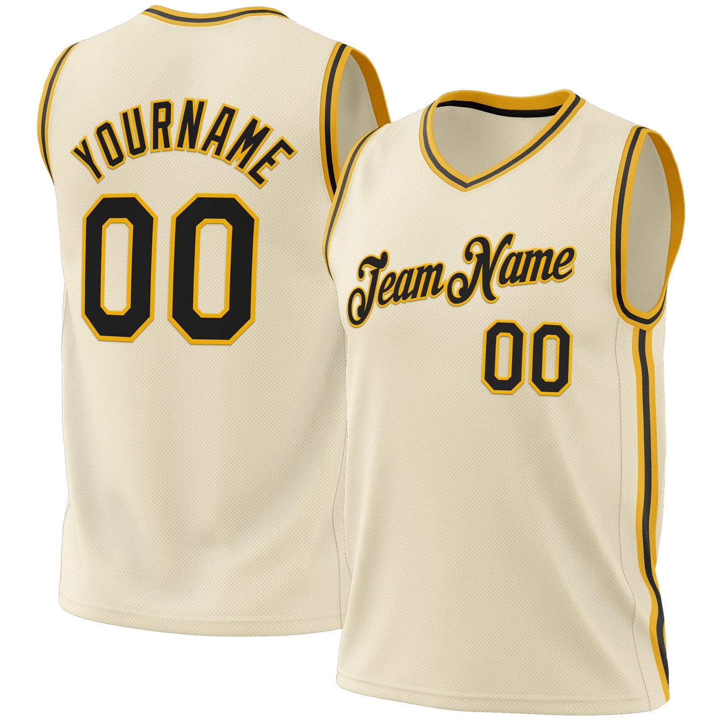 Custom Cream Black-Gold Authentic Throwback Basketball Jersey - Main View