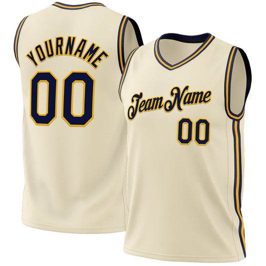 Custom Cream Navy-Gold Authentic Throwback Basketball Jersey - Main View
