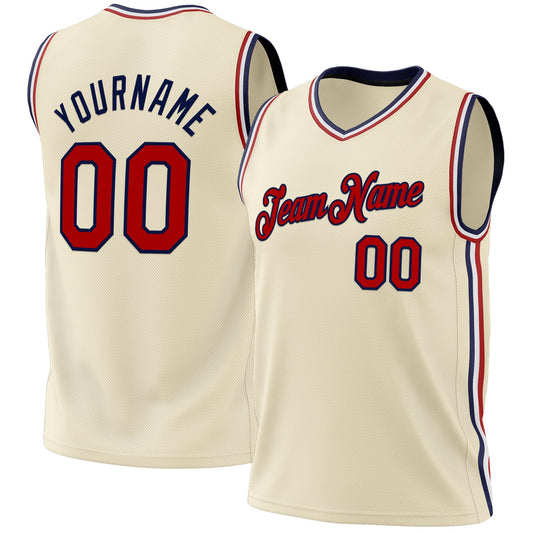 Custom Cream Red-Navy Authentic Throwback Basketball Jersey - Main View