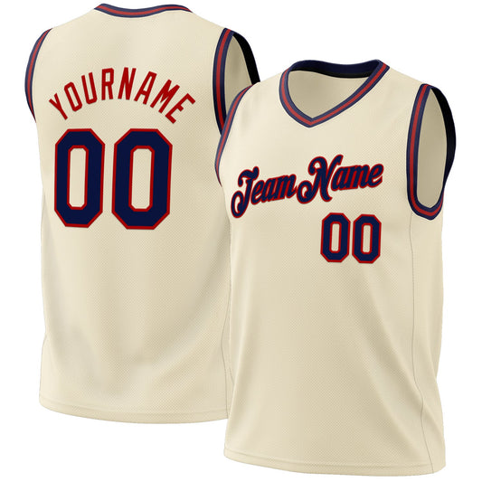 Custom Cream Navy-Red Authentic Throwback Basketball Jersey - Main View