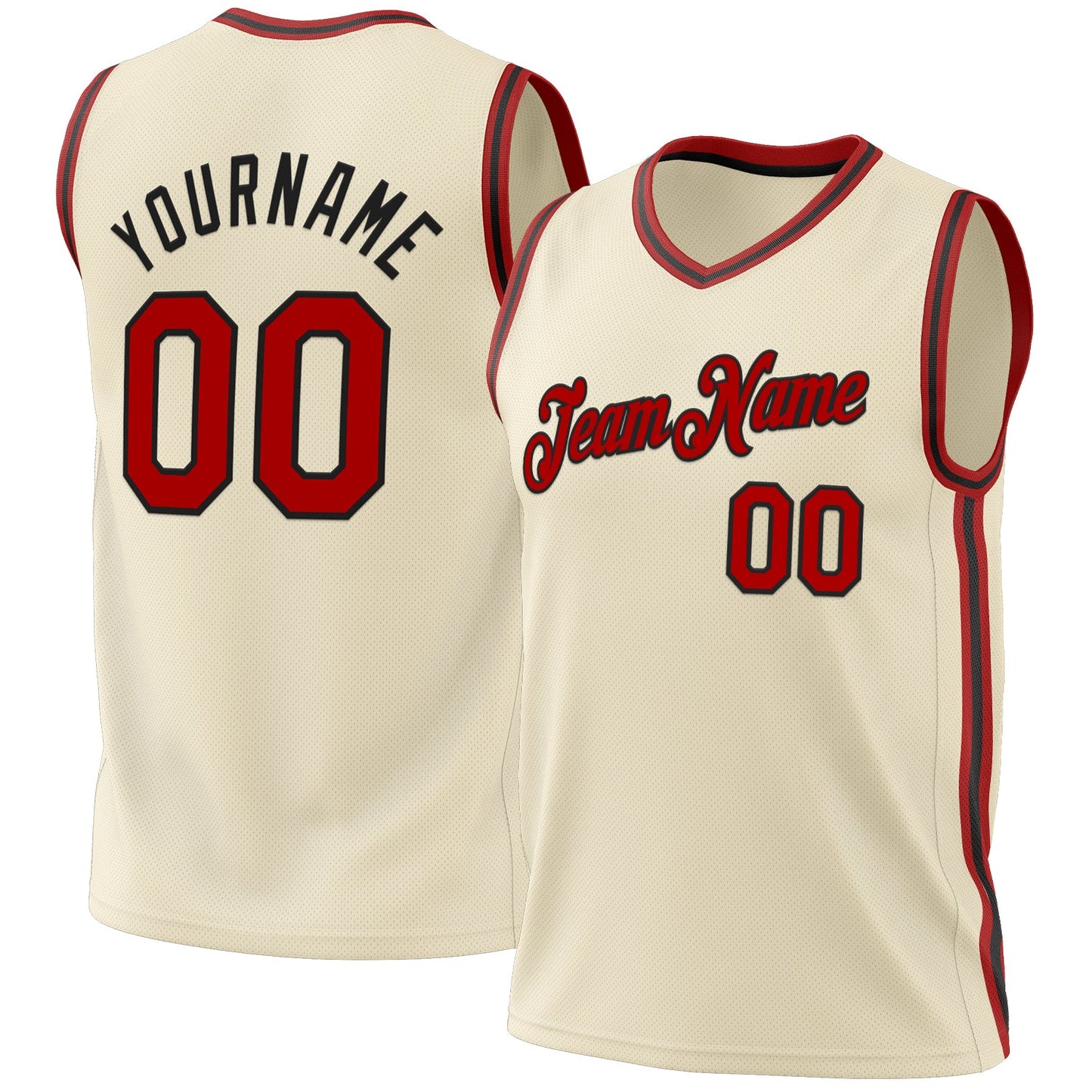 Custom Cream Red-Black Authentic Throwback Basketball Jersey - Main View