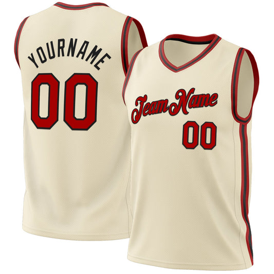 Custom Cream Red-Black Authentic Throwback Basketball Jersey - Main View