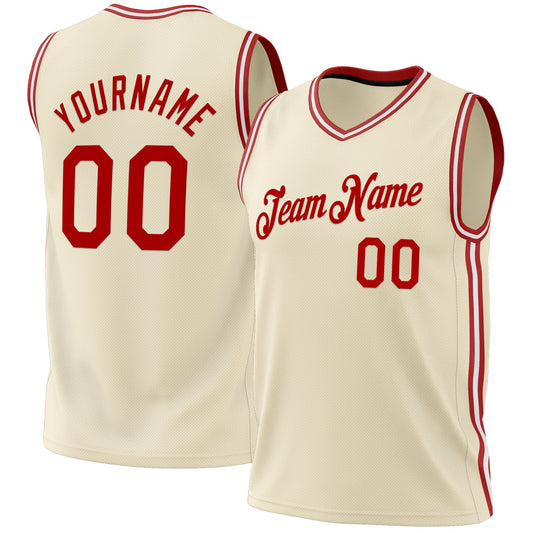 Custom Cream Red-White Authentic Throwback Basketball Jersey - Main View