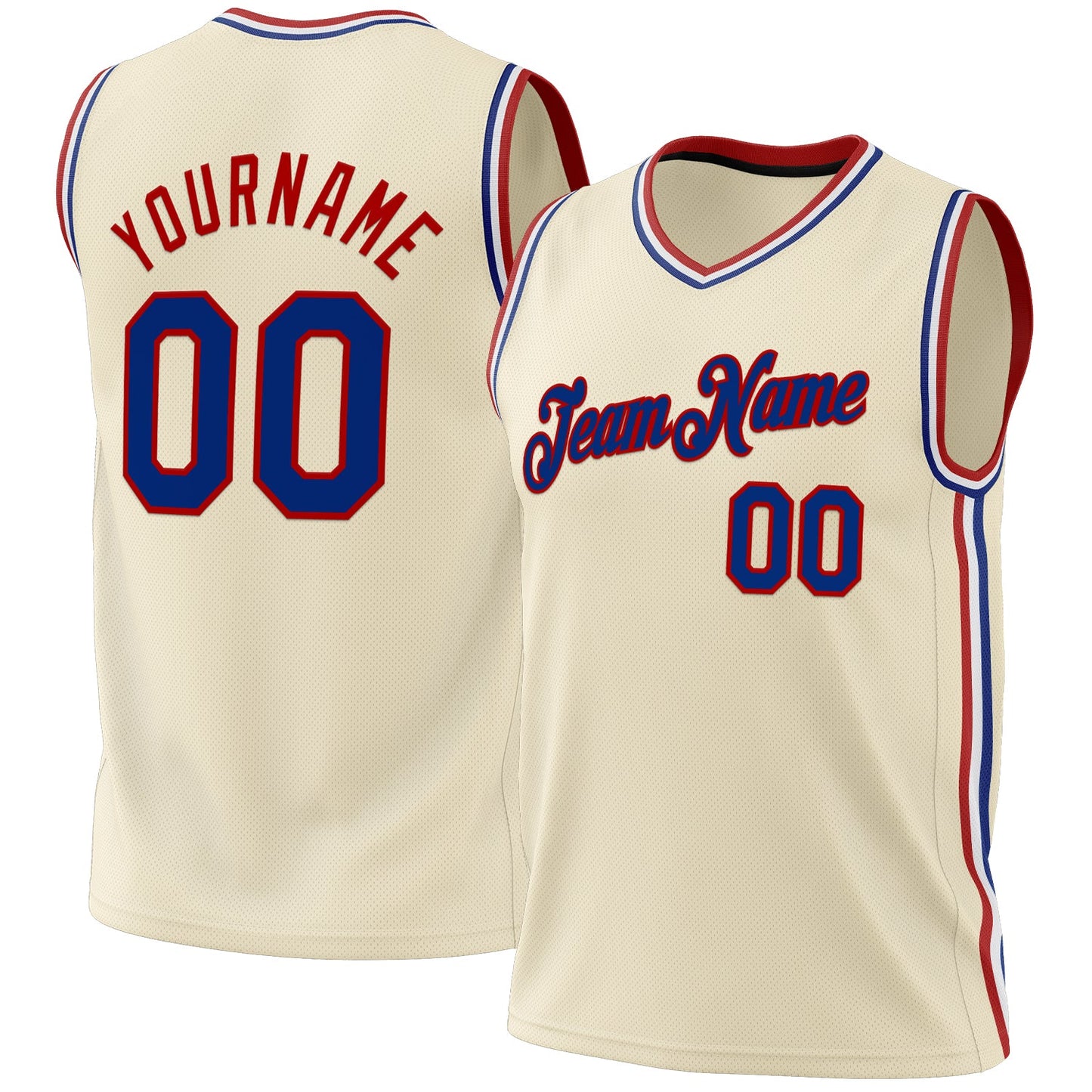 Custom Cream Royal-Red Authentic Throwback Basketball Jersey - Main View