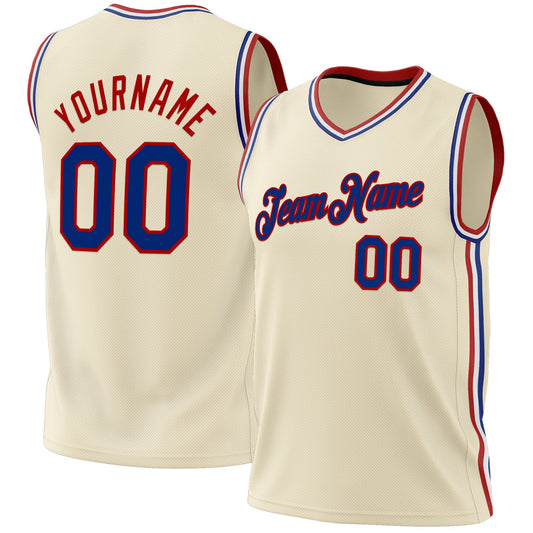 Custom Cream Royal-Red Authentic Throwback Basketball Jersey - Main View