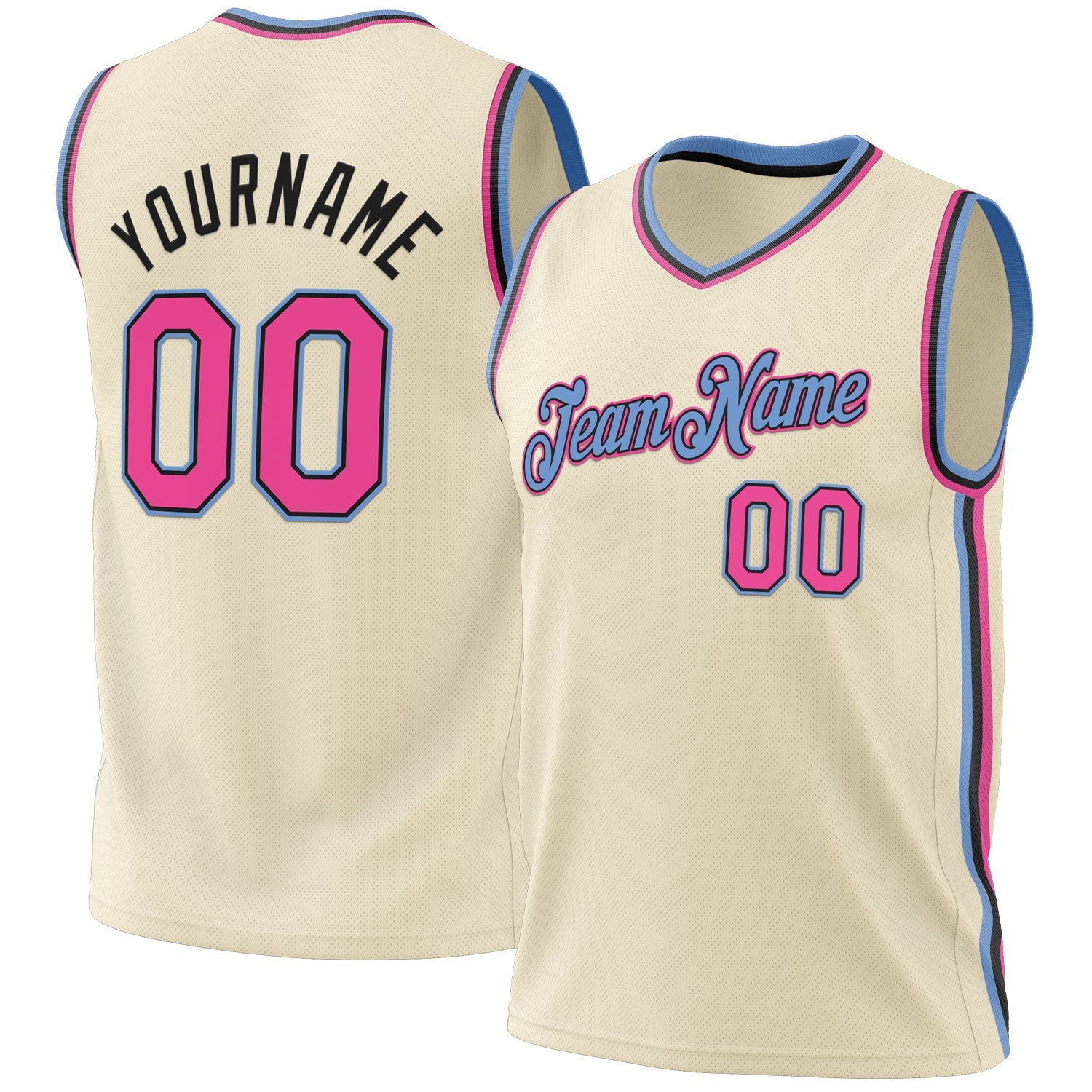 Custom Cream Pink Black-Light Blue Authentic Throwback Basketball Jersey - Main View