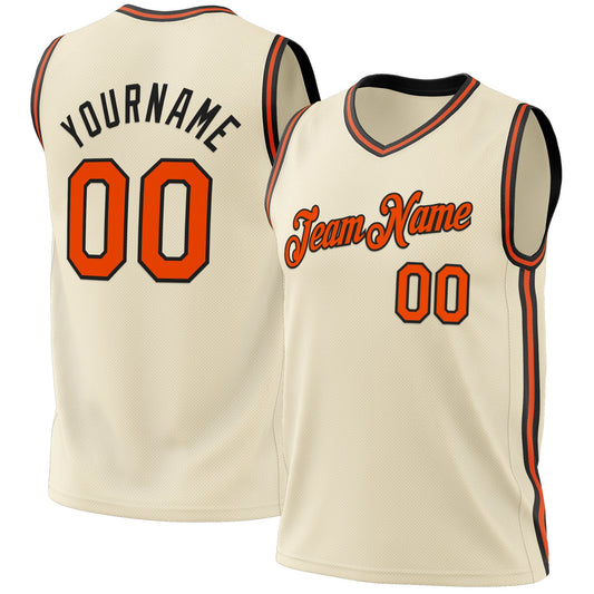 Custom Cream Orange-Black Authentic Throwback Basketball Jersey - Main View