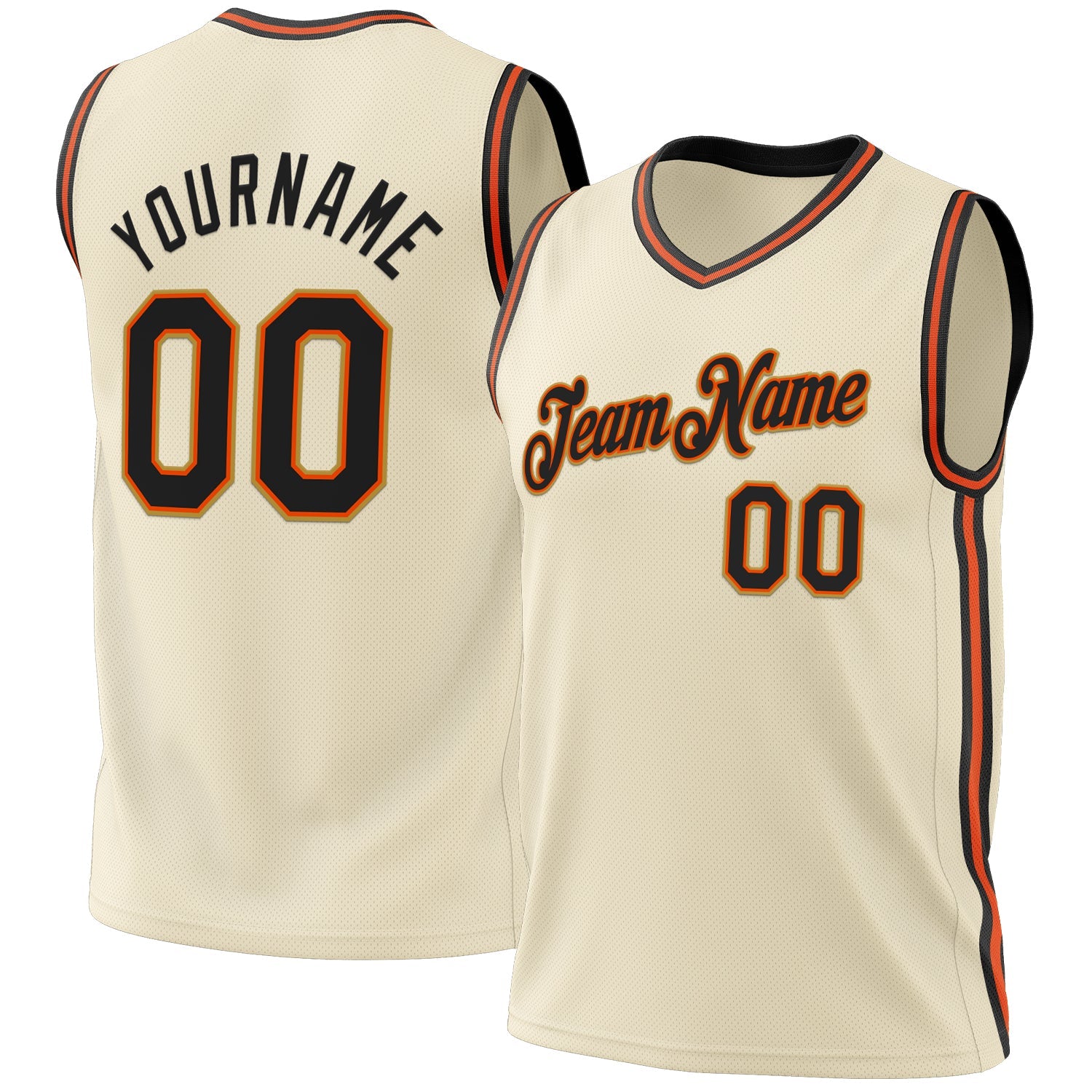 Custom Cream Black Orange-Old Gold Authentic Throwback Basketball Jersey - Main View