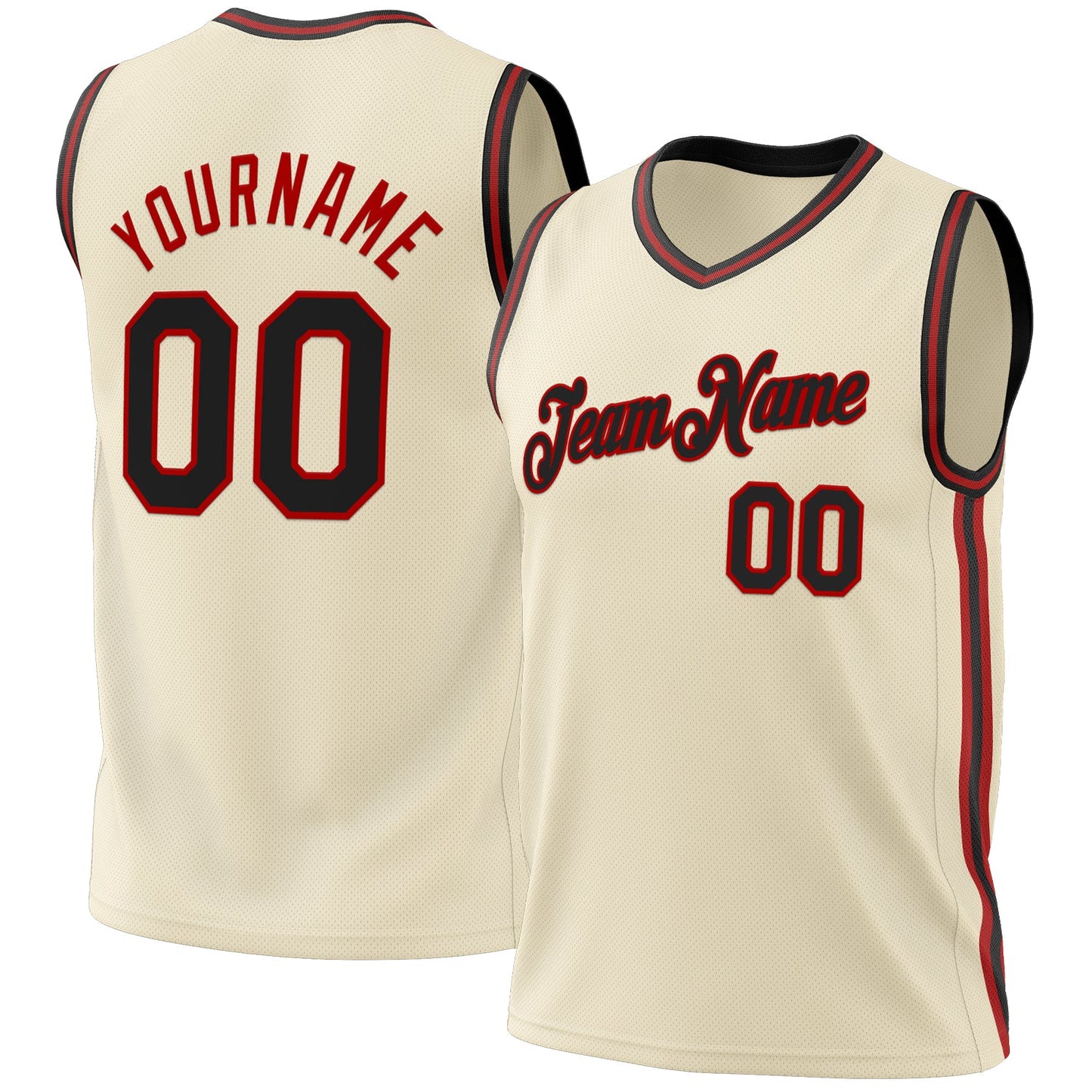 Custom Cream Black-Red Authentic Throwback Basketball Jersey - Main View