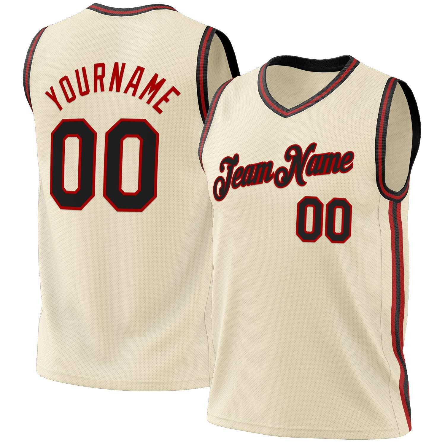 Custom Cream Black-Red Authentic Throwback Basketball Jersey - Main View