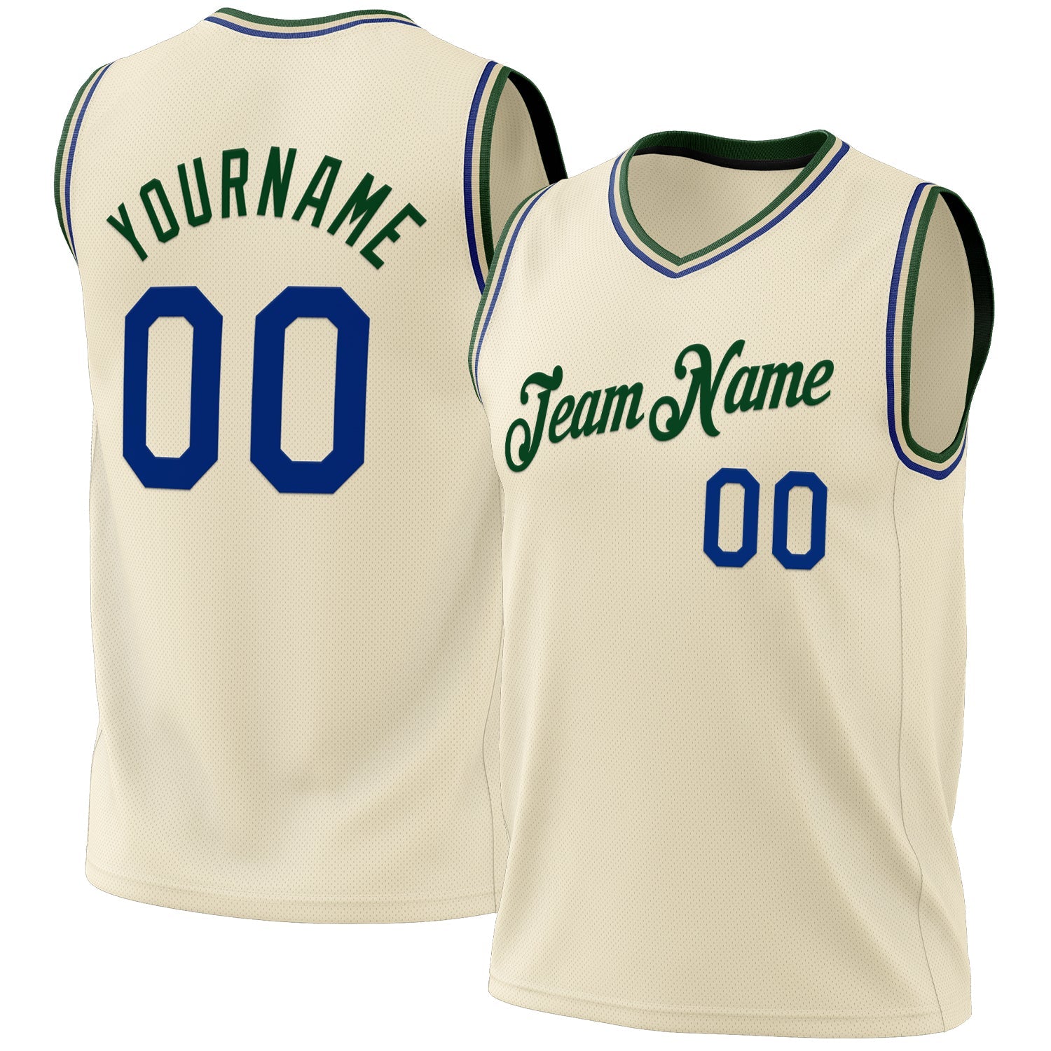 Custom Cream Royal-Green Authentic Throwback Basketball Jersey - Main View