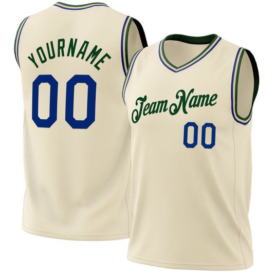 Custom Cream Royal-Green Authentic Throwback Basketball Jersey - Main View