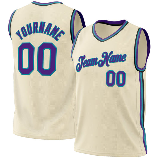 Custom Cream Purple Teal-Black Authentic Throwback Basketball Jersey - Main View
