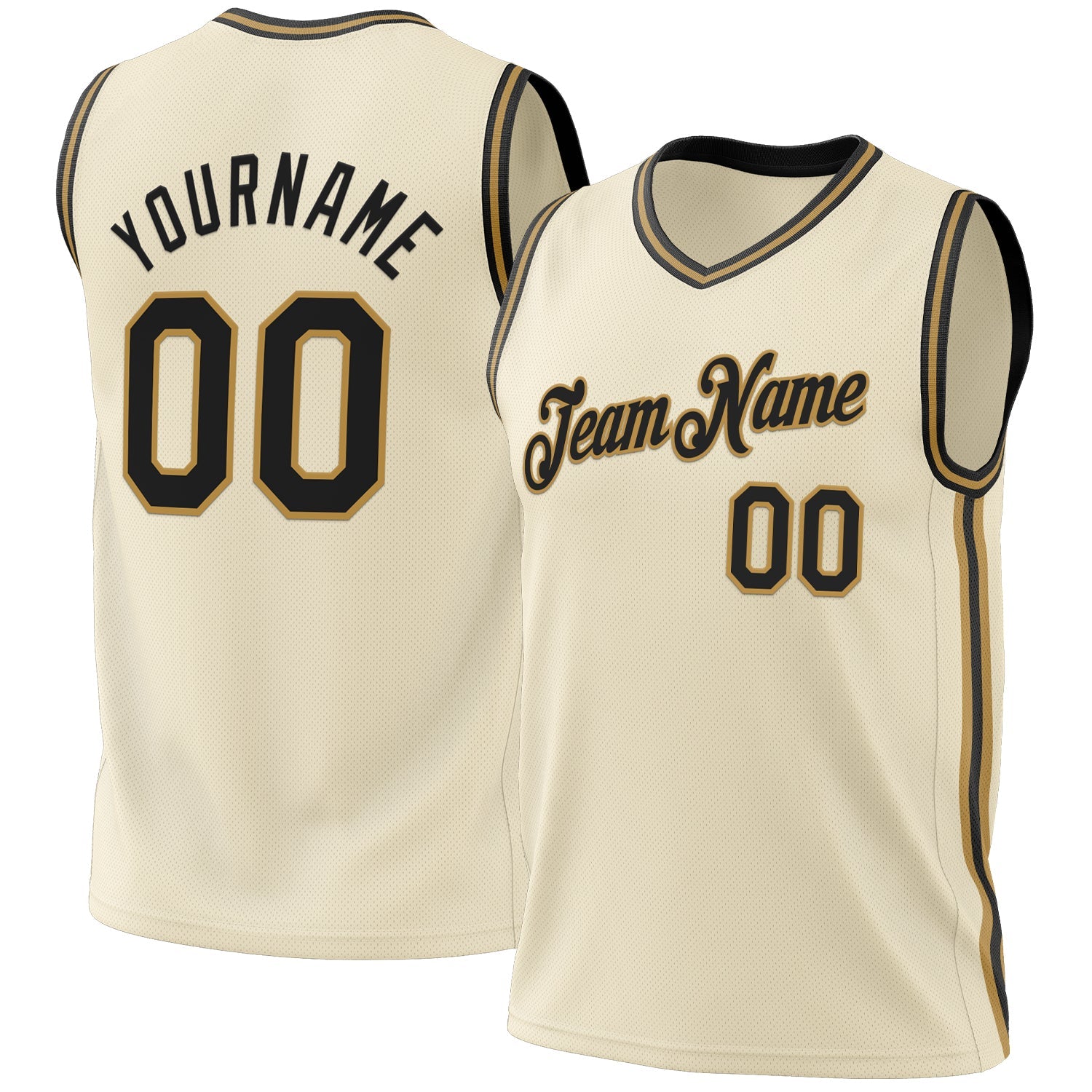 Custom Cream Black-Old Gold Authentic Throwback Basketball Jersey - Main View