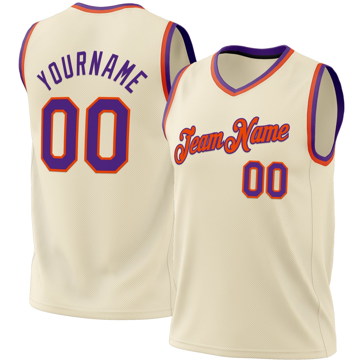 Custom Cream Purple-Orange Authentic Throwback Basketball Jersey - Main View