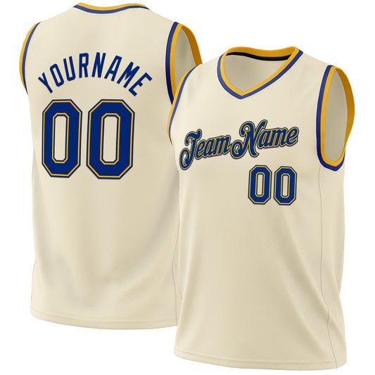 Custom Cream Royal-Gold Authentic Throwback Basketball Jersey - Main View