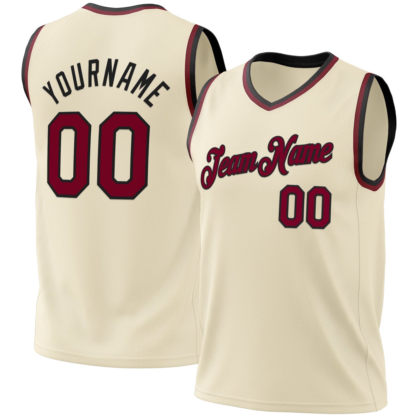 Custom Cream Maroon-Black Authentic Throwback Basketball Jersey - Main View