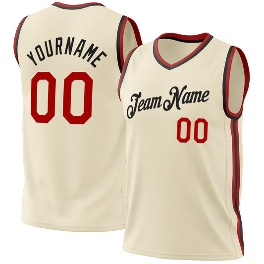 Custom Cream Red-Black Authentic Throwback Basketball Jersey - Main View