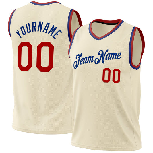 Custom Cream Red-Royal Authentic Throwback Basketball Jersey - Main View