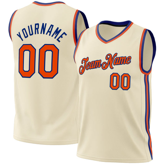 Custom Cream Orange-Royal Authentic Throwback Basketball Jersey - Main View