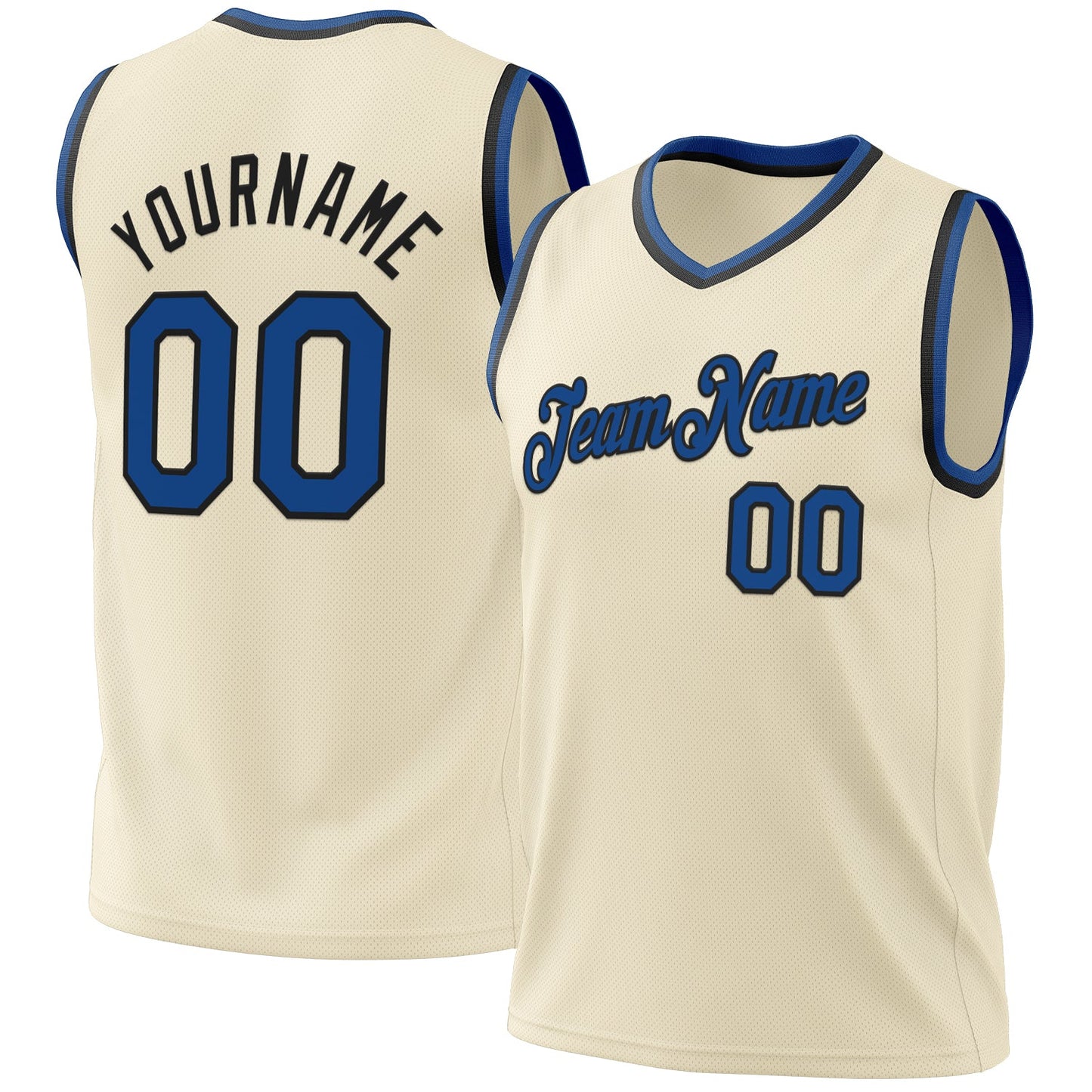 Custom Cream Blue-Black Authentic Throwback Basketball Jersey - Main View