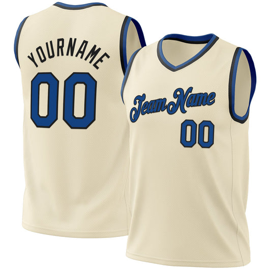Custom Cream Blue-Black Authentic Throwback Basketball Jersey - Main View