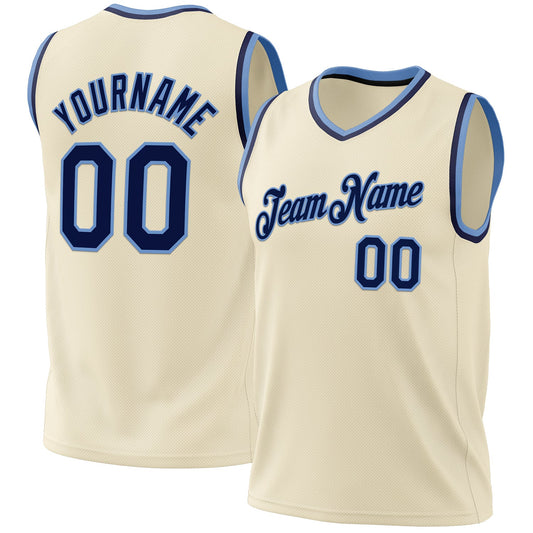 Custom Cream Navy-Light Blue Authentic Throwback Basketball Jersey - Main View