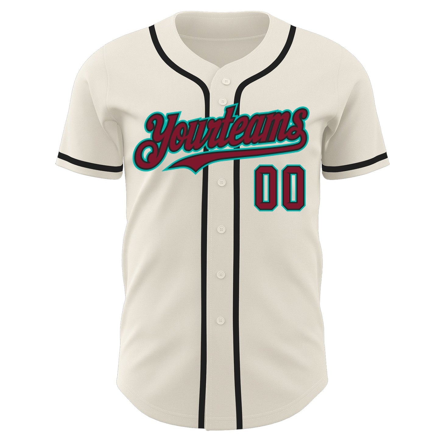 Custom Cream Crimson Black-Aqua Authentic Baseball Jersey view 2