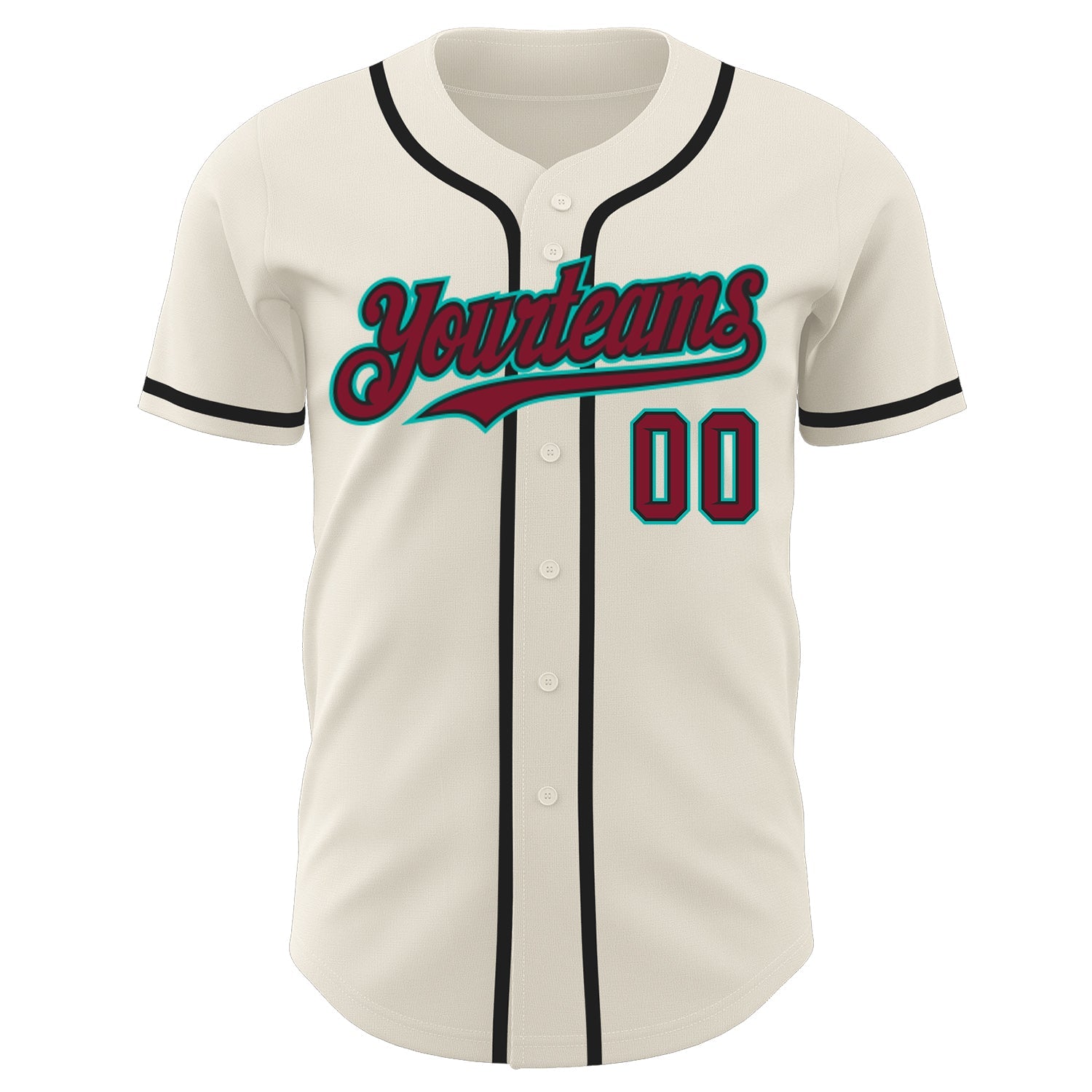 Custom Cream Crimson Black-Aqua Authentic Baseball Jersey view 2