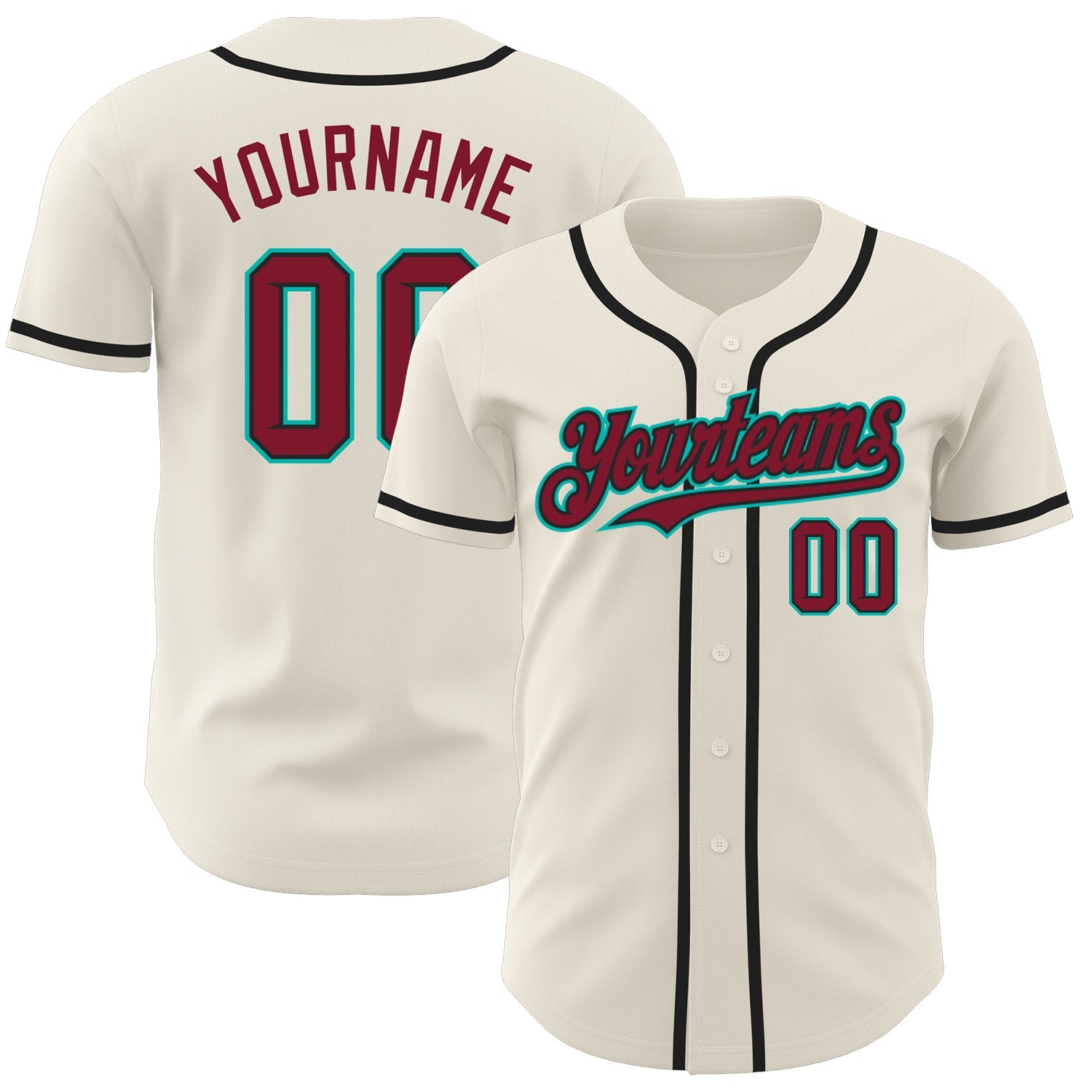 Custom Cream Crimson Black-Aqua Authentic Baseball Jersey - Main View