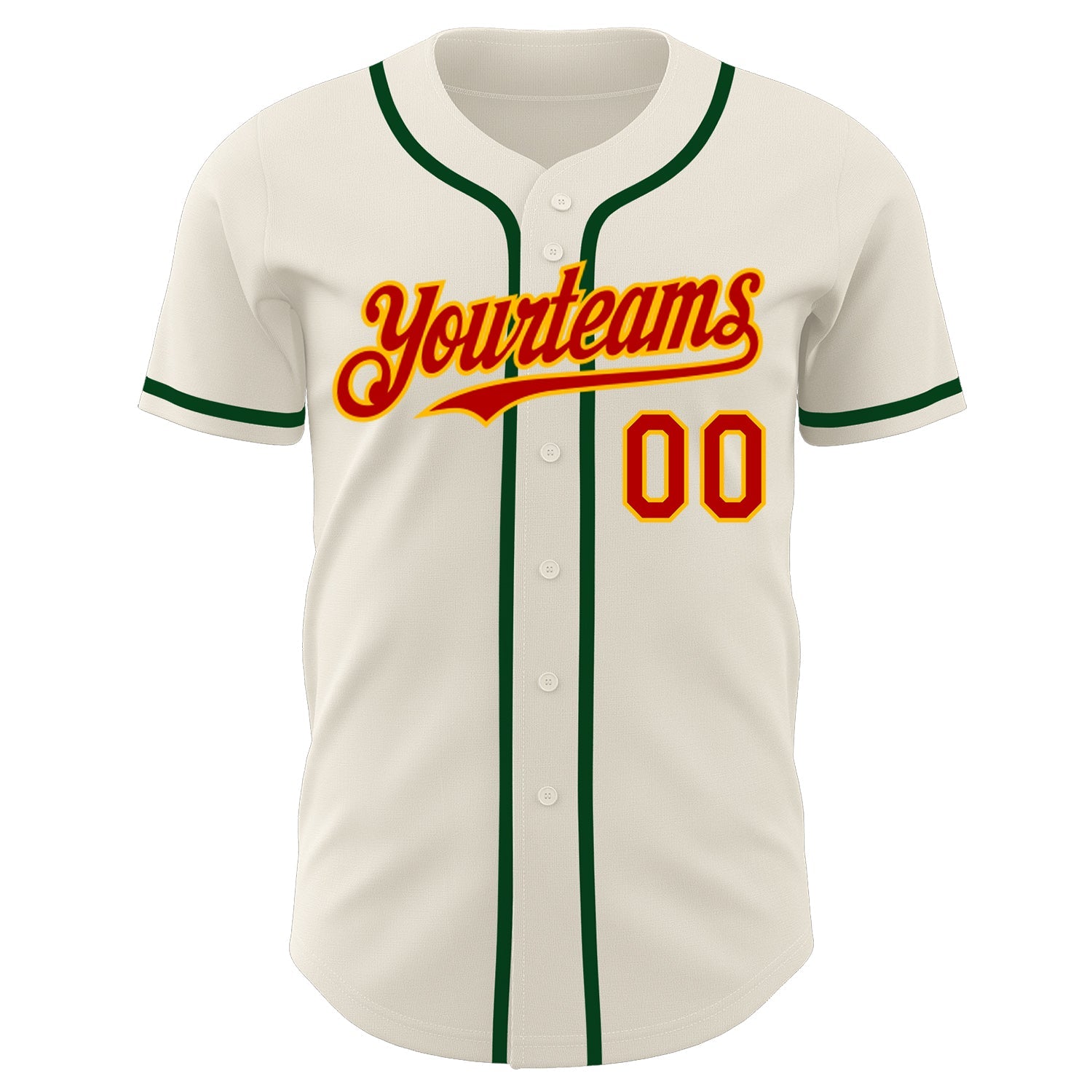 Custom Cream Red Gold-Green Authentic Baseball Jersey view 2