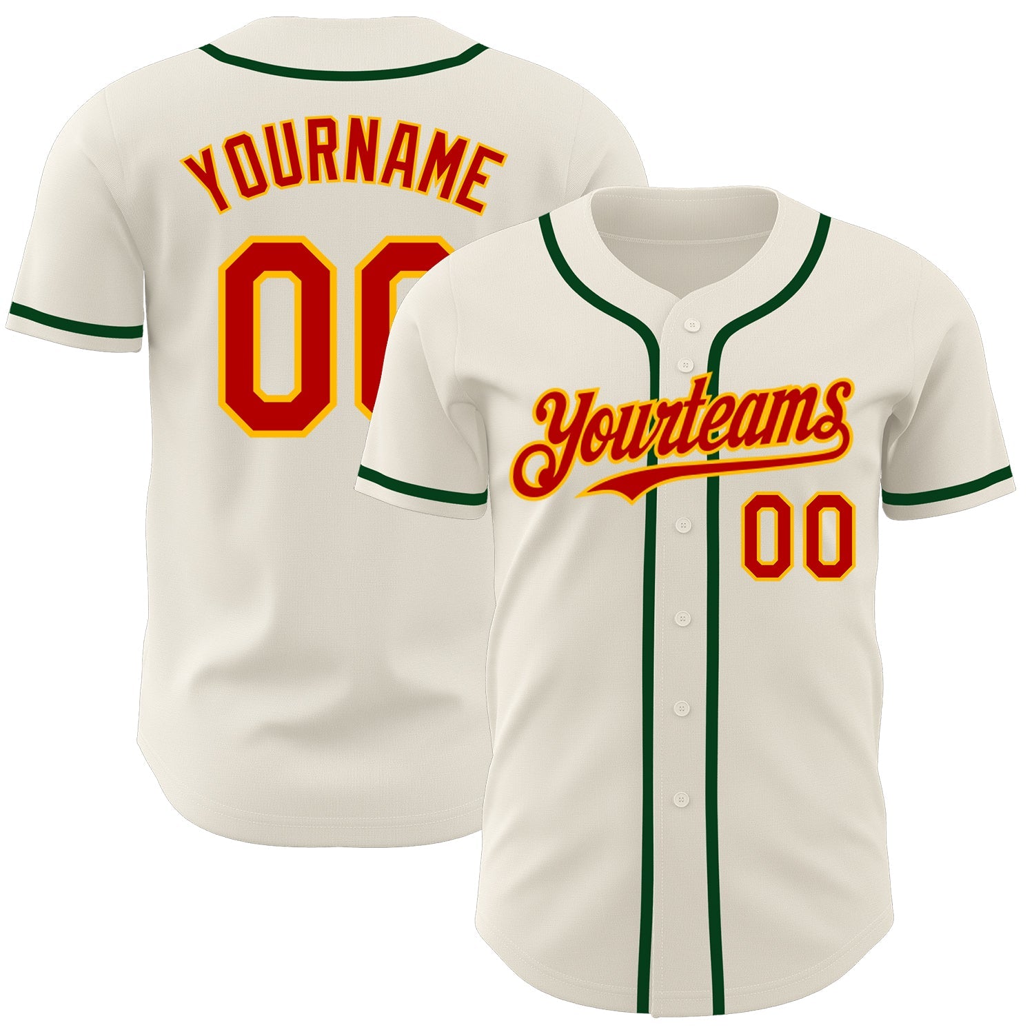 Custom Cream Red Gold-Green Authentic Baseball Jersey - Main View