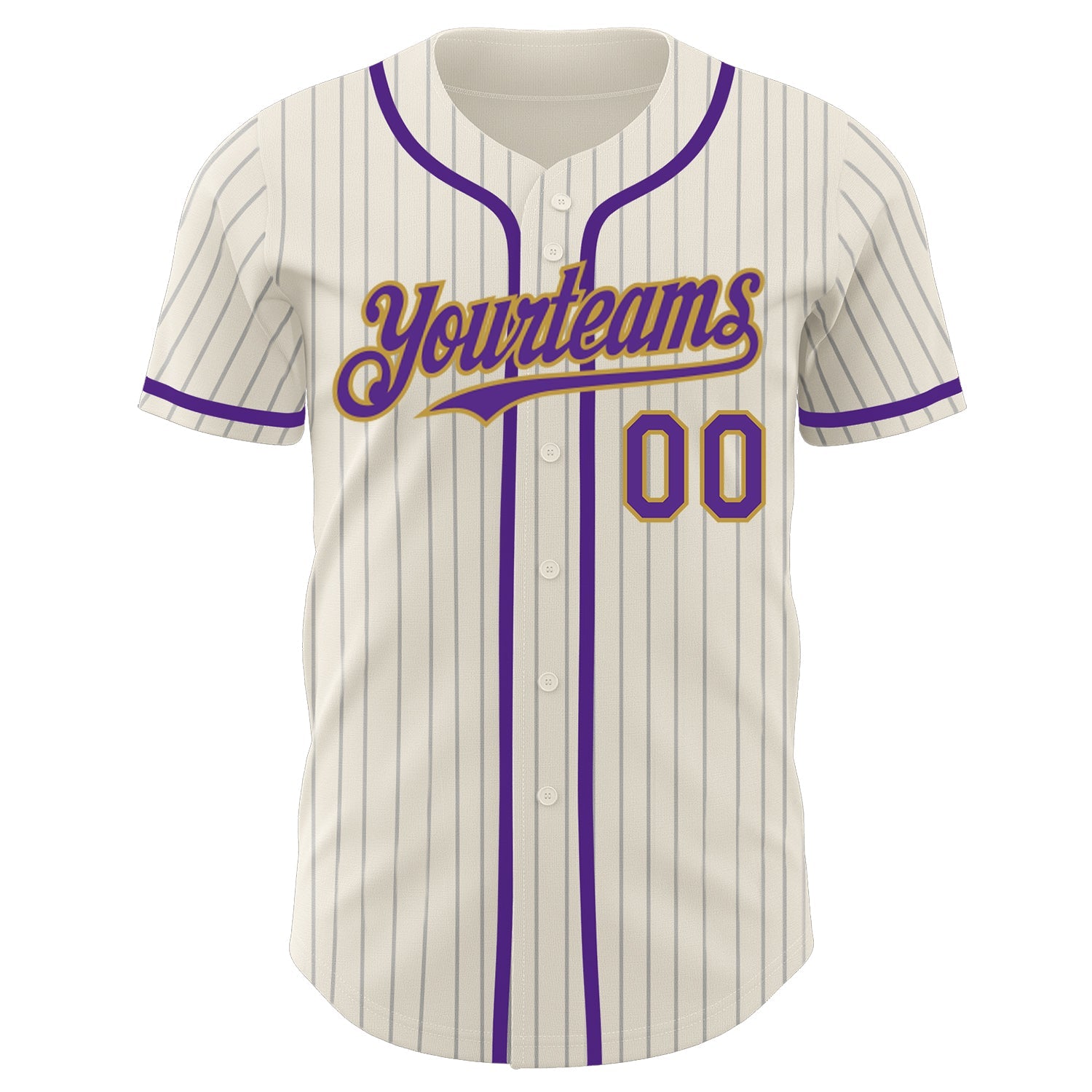 Custom Cream Gray Pinstripe Purple-Old Gold Authentic Baseball Jersey view 2