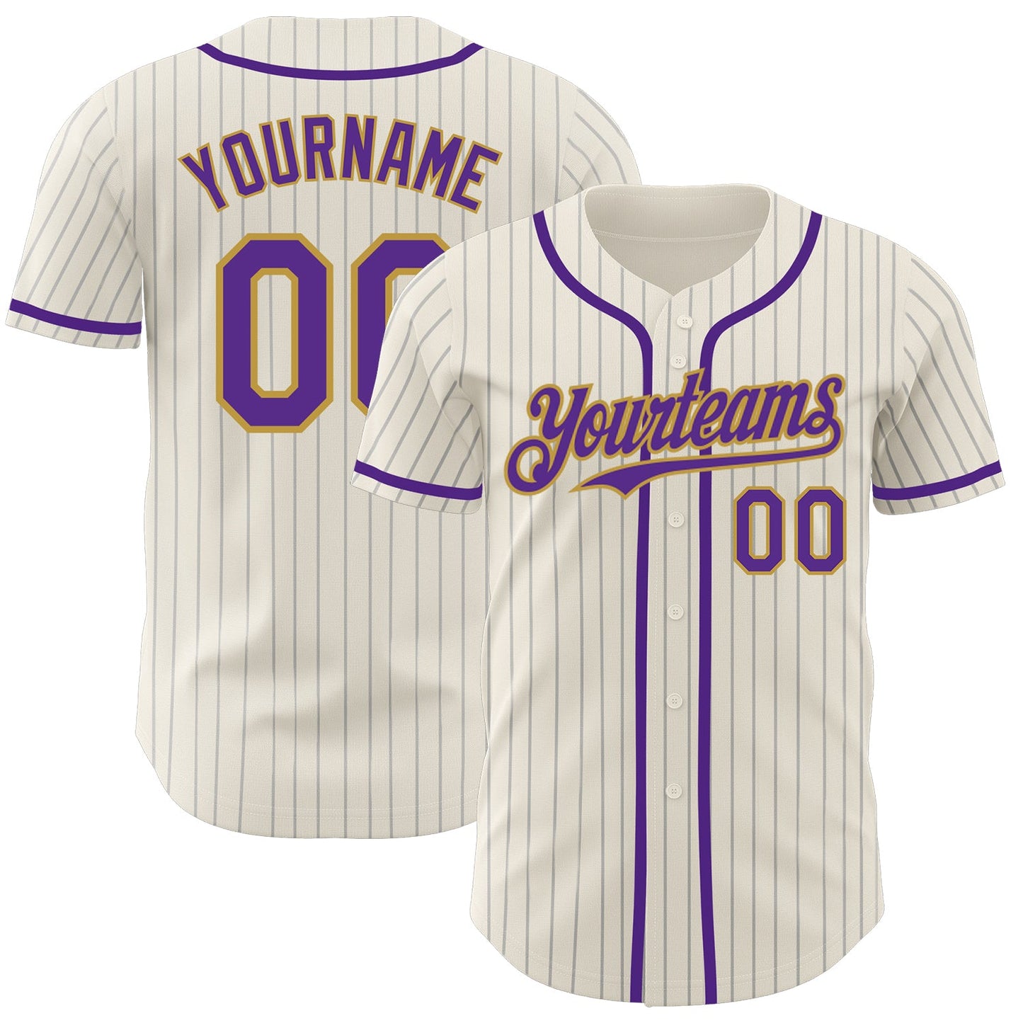 Custom Cream Gray Pinstripe Purple-Old Gold Authentic Baseball Jersey - Main View