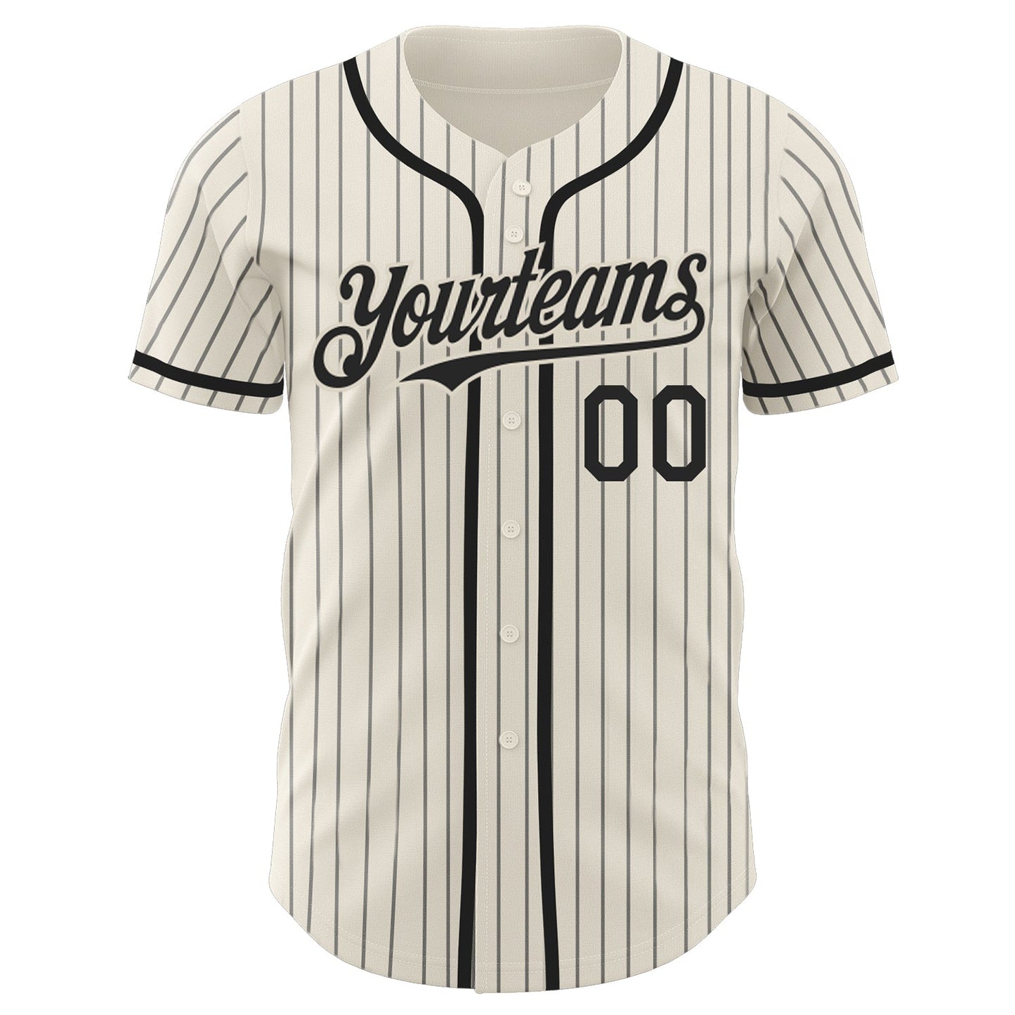 Custom Cream Black Pinstripe Black Authentic Baseball Jersey view 2