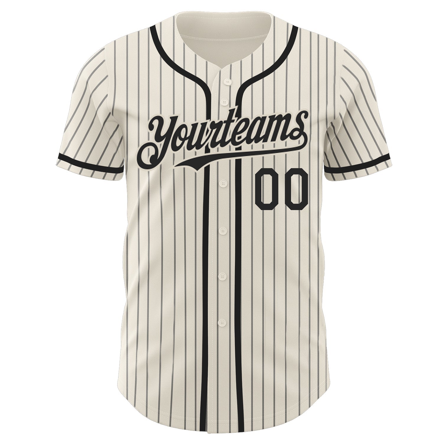 Custom Cream Black Pinstripe Black Authentic Baseball Jersey view 2