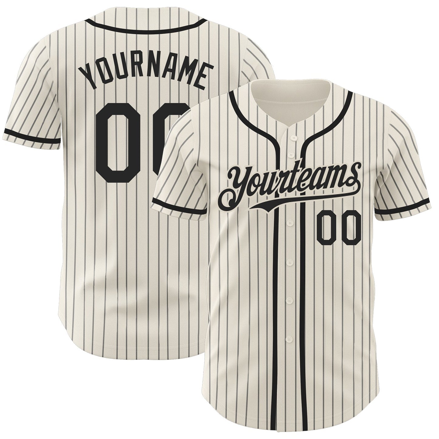 Custom Cream Black Pinstripe Black Authentic Baseball Jersey - Main View