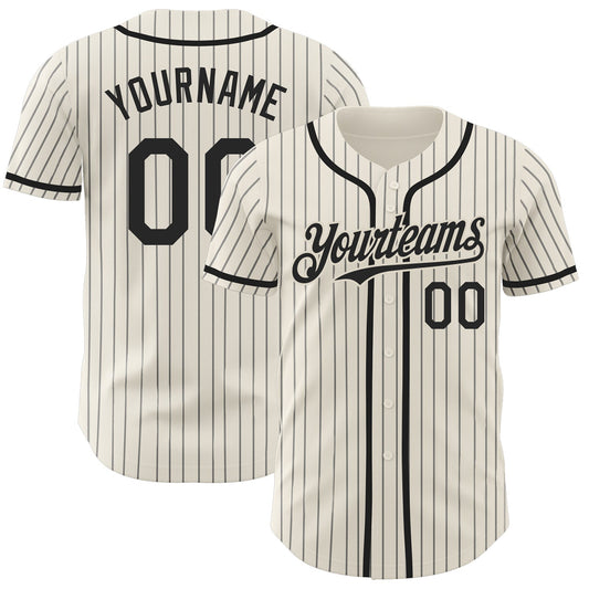 Custom Cream Black Pinstripe Black Authentic Baseball Jersey - Main View
