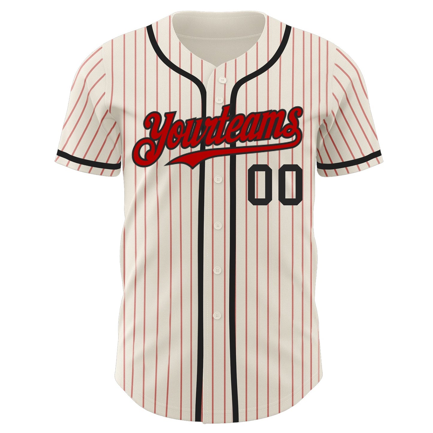 Custom Cream Red Pinstripe Black Authentic Baseball Jersey view 2