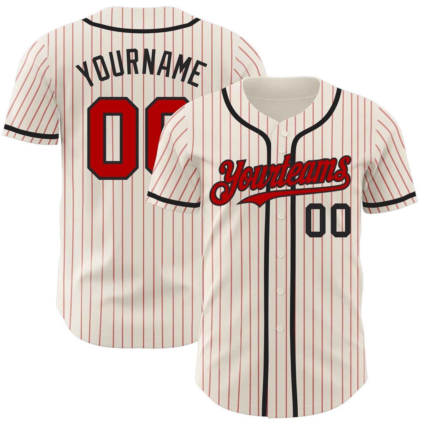 Custom Cream Red Pinstripe Black Authentic Baseball Jersey - Main View