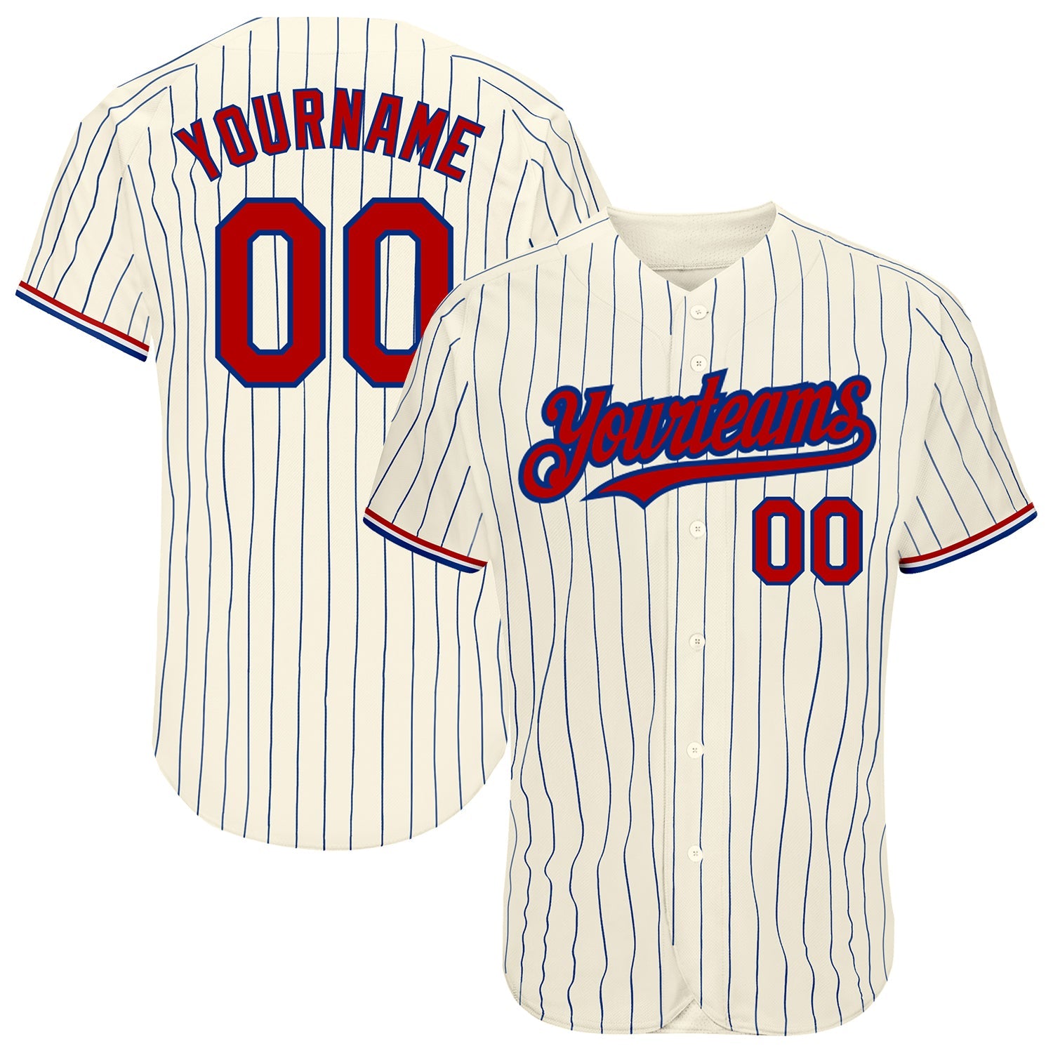 Custom Cream Royal Pinstripe Red-White Authentic Baseball Jersey - Main View