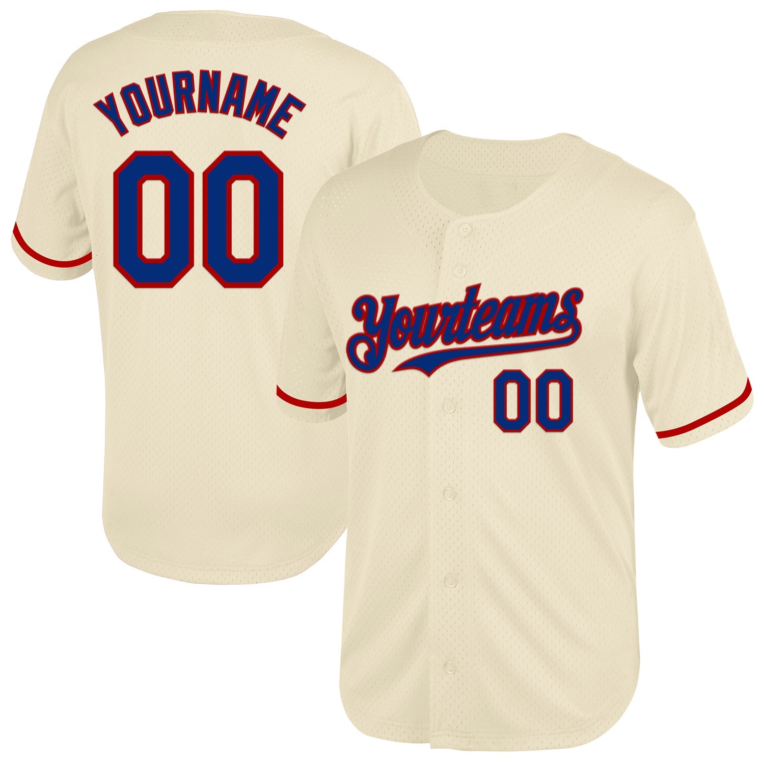 Custom Cream Royal-Red Mesh Authentic Throwback Baseball Jersey - Main View